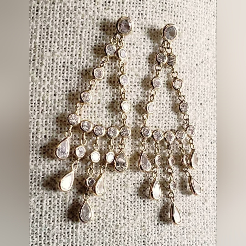 14 Kt Gold Italy (CZ) "Diamonds by The Yard" Post Chandelier Earrings